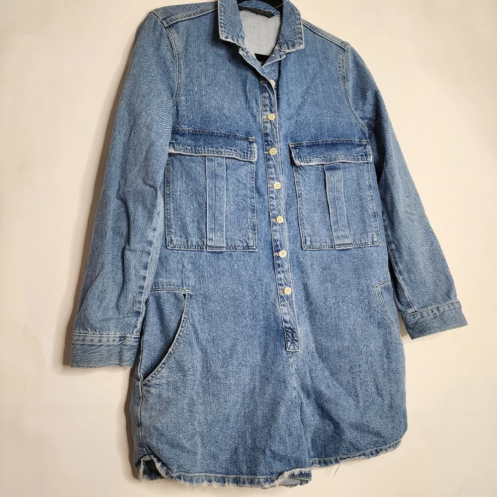 ZARA Denim Button-Up Long Sleeve Romper - Picture 6 of 8